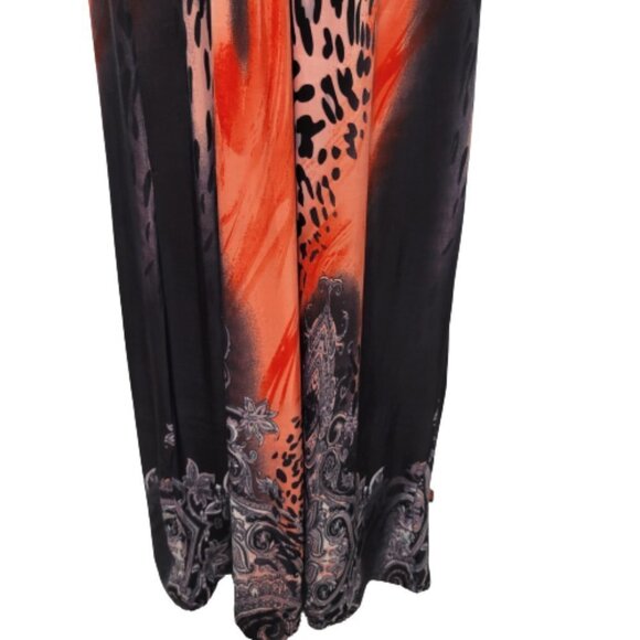 ORANGE and Black Short Sleeve Ruched Stretchy V Neck Summer Maxi Long Dress - Picture 10 of 16